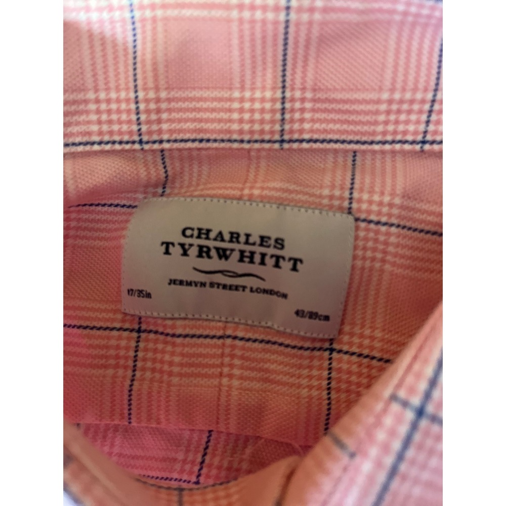 Charles Tyrwhitt Pink Blue Glen Plaid Dress Shirt‎ 17/35in Cotton Spread Collar - Picture 2 of 7